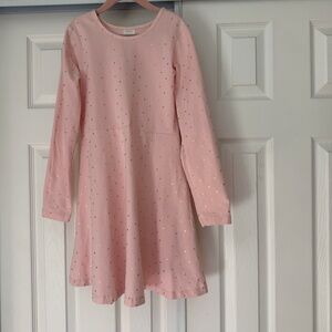 Hanna Anderson Pink With Gold Polka Dot Long Sleeve Girls Dress Size 8